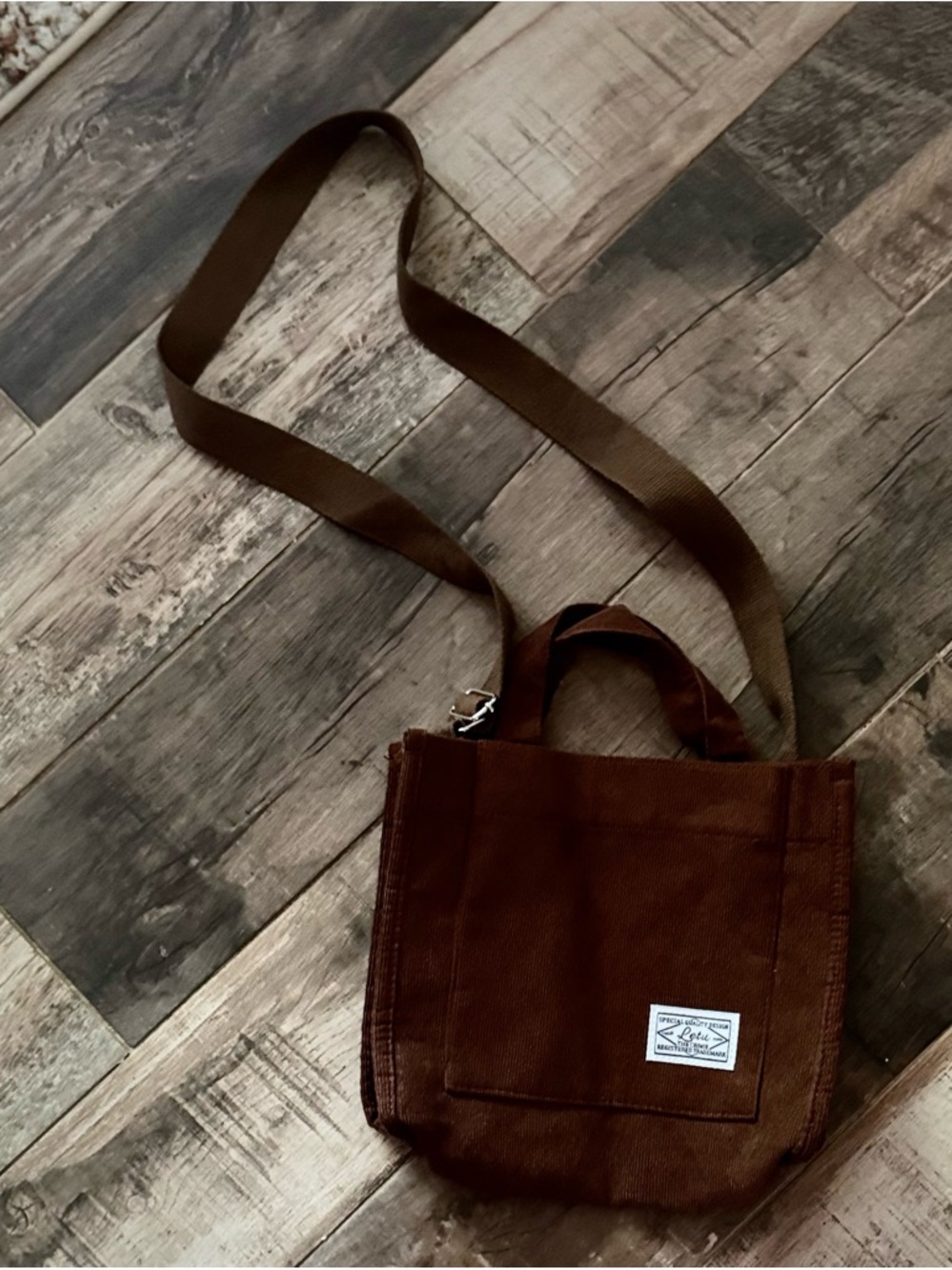 Brown Canvas Crossbody Tote Bag - Compact Everyday Bag